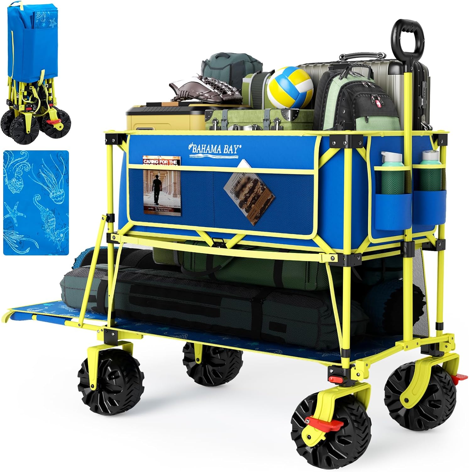 400L Collapsible Double Decker Beach Wagon with Brakes  Folding Beach Cart with 54 Extra Long Decker  450LBS Heavy Duty Wagon Chart with All-Terrain Big Wheels for Sand Camping Garden