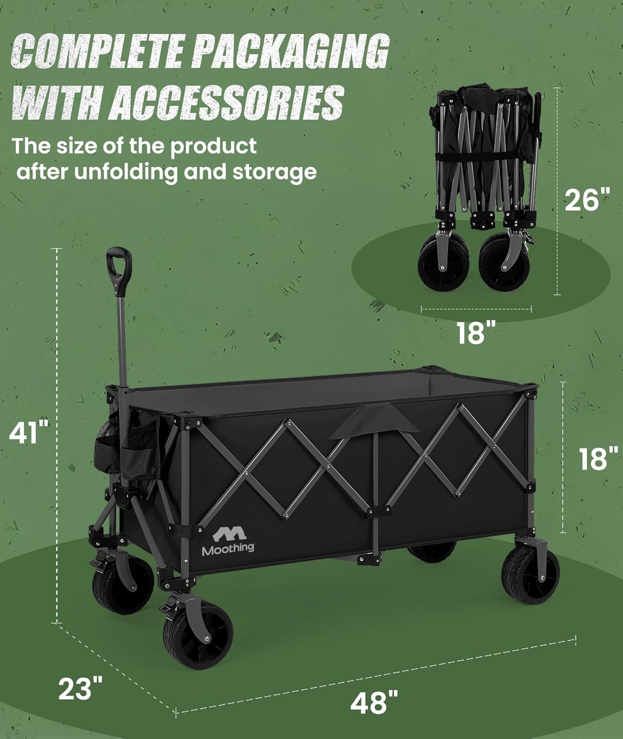 48¡±L Foldable Wagons Carts Extended  Collapsible Folding Wagon 500lbs Heavy Duty  400L Large Beach Wagon  Utility Wagon with All Terrain Big Wheels for Sports  Camping  Grocery  Garden  Black