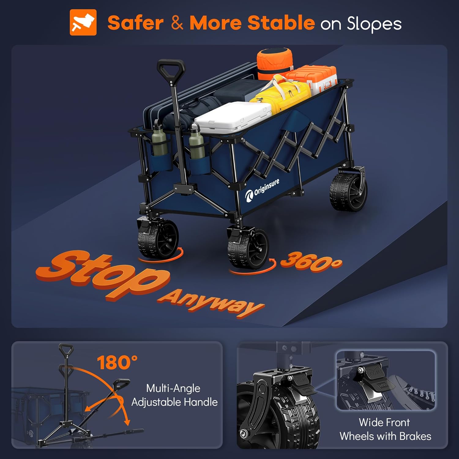 220L Collapsible Wagon Cart Foldable  460LB Load Capacity Heavy Duty Folding Beach Wagons with Big All-Terrain Wheels  Utility Carts for Groceries  Shopping  Camping  Sports - Blue