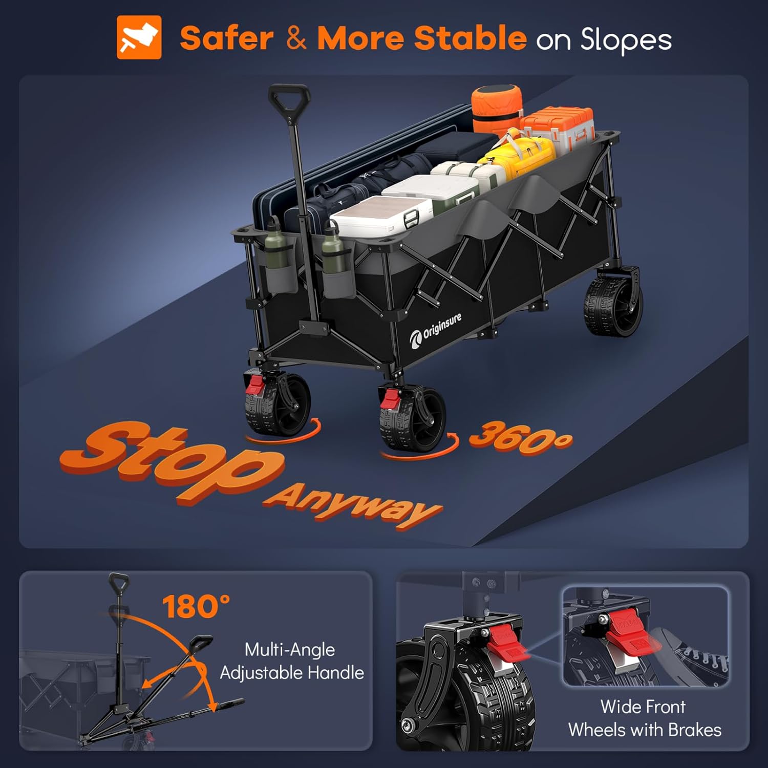 48 L Collapsible Wagon Cart Foldable  560LB Weight Capacity 300L Heavy Duty Folding Beach Wagons with Big All-Terrain Wheels  Utility Carts for Groceries  Shopping  Camping  Sports - Grey&Black