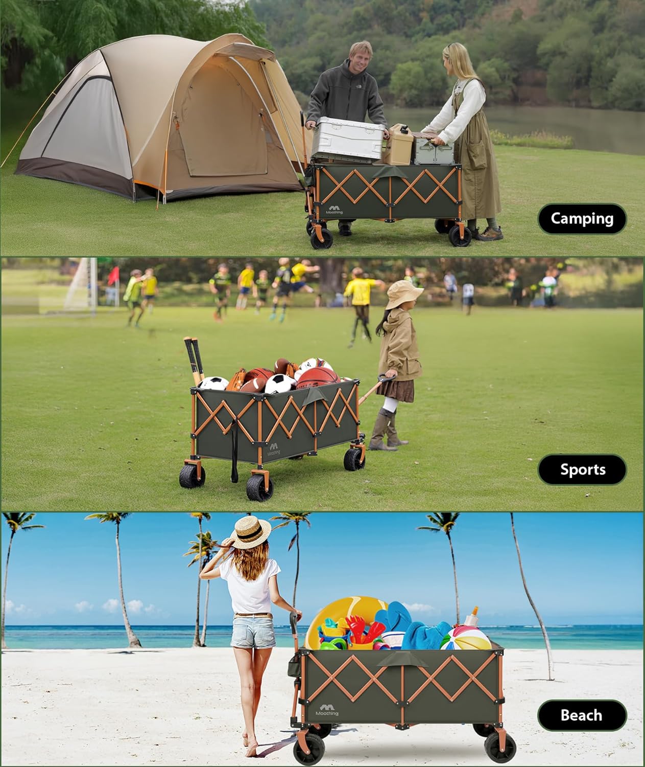 48¡±L Foldable Wagons Carts Extended  Collapsible Folding Wagon 500lbs Heavy Duty  400L Large Beach Wagon  Utility Wagon with All Terrain Big Wheels for Sports  Camping  Grocery  Garden  Green