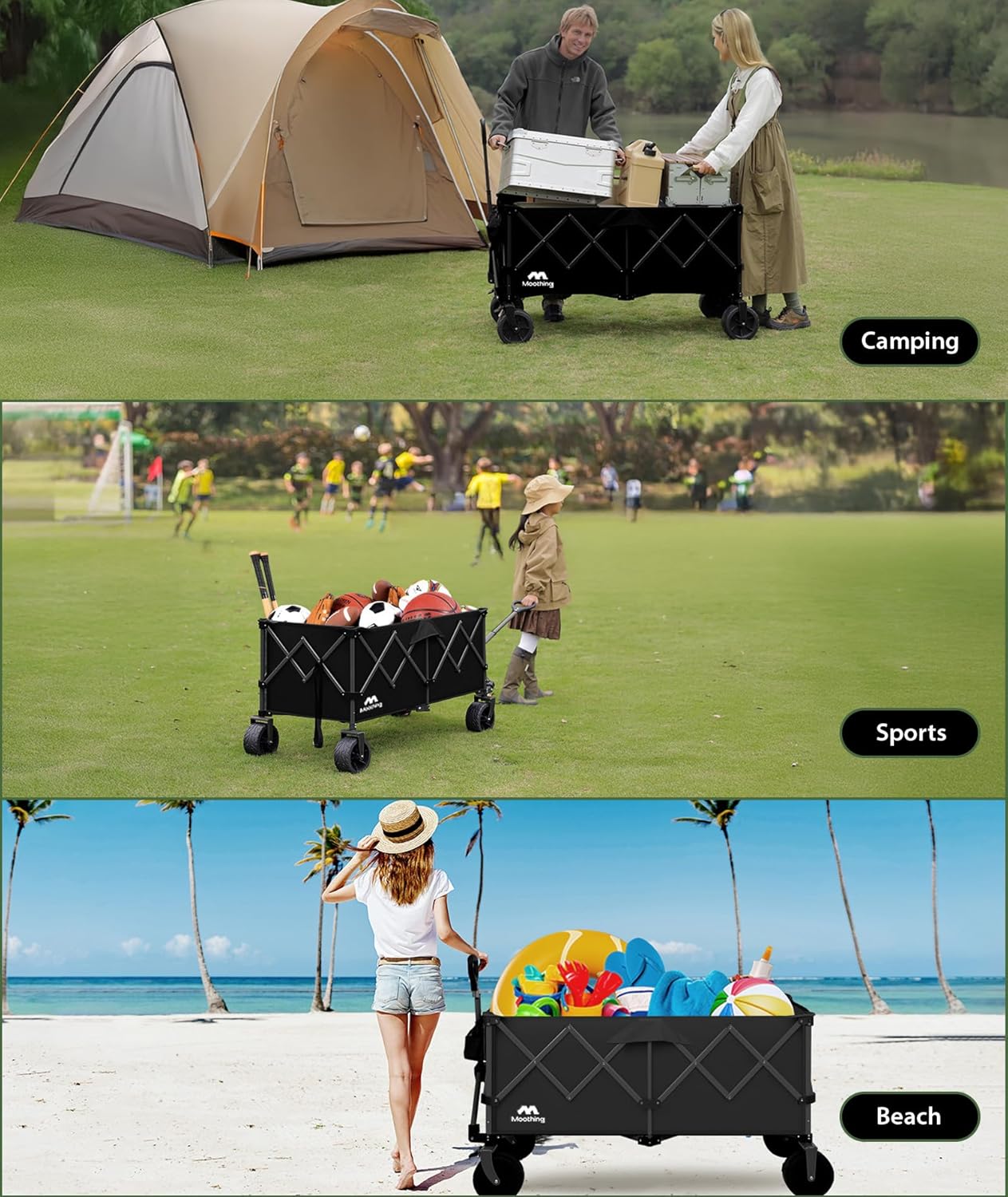 48¡±L Foldable Wagons Carts Extended  Collapsible Folding Wagon 500lbs Heavy Duty  400L Large Beach Wagon  Utility Wagon with All Terrain Big Wheels for Sports  Camping  Grocery  Garden  Black