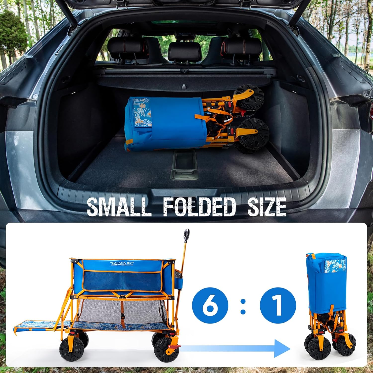 400L Collapsible Double Decker Beach Wagon with Brakes  Folding Beach Cart with 54 Extra Long Decker  450LBS Heavy Duty Wagon Chart with All-Terrain Big Wheels for Sand Camping Garden