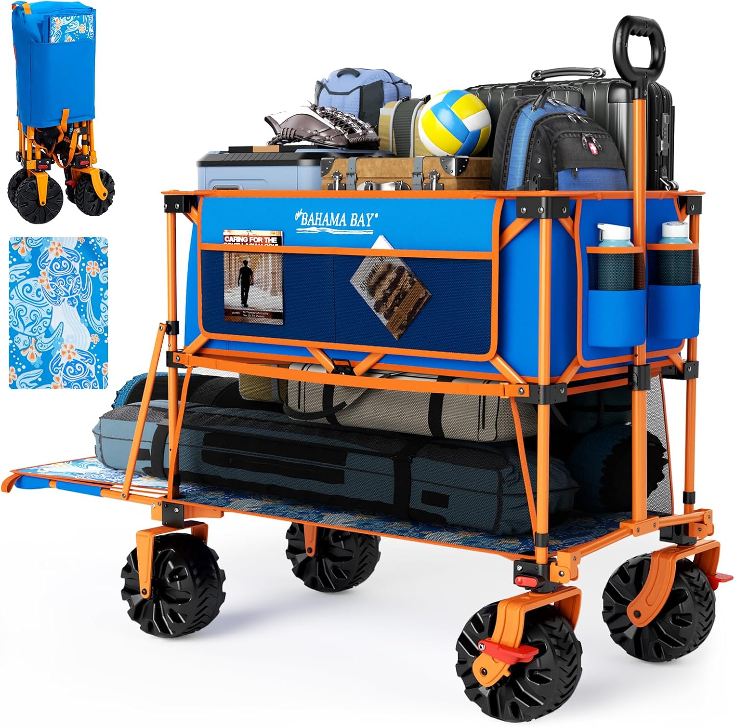 400L Collapsible Double Decker Beach Wagon with Brakes  Folding Beach Cart with 54 Extra Long Decker  450LBS Heavy Duty Wagon Chart with All-Terrain Big Wheels for Sand Camping Garden