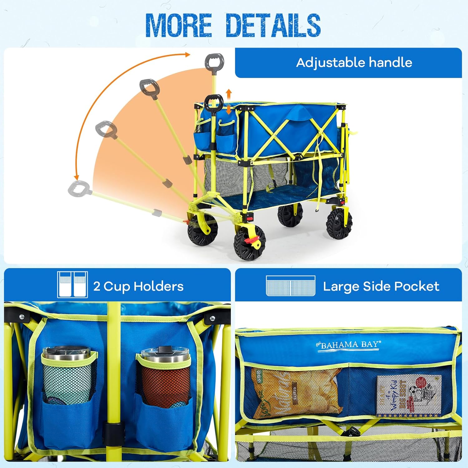 400L Collapsible Double Decker Beach Wagon with Brakes  Folding Beach Cart with 54 Extra Long Decker  450LBS Heavy Duty Wagon Chart with All-Terrain Big Wheels for Sand Camping Garden