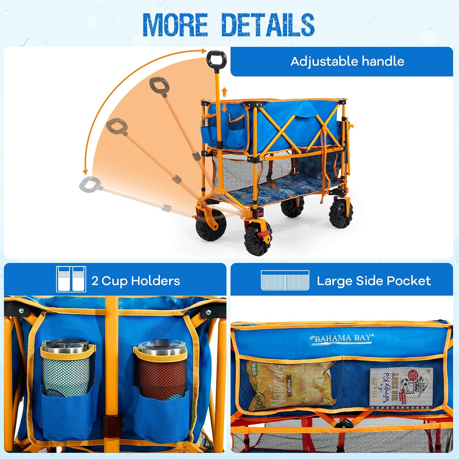400L Collapsible Double Decker Beach Wagon with Brakes  Folding Beach Cart with 54 Extra Long Decker  450LBS Heavy Duty Wagon Chart with All-Terrain Big Wheels for Sand Camping Garden